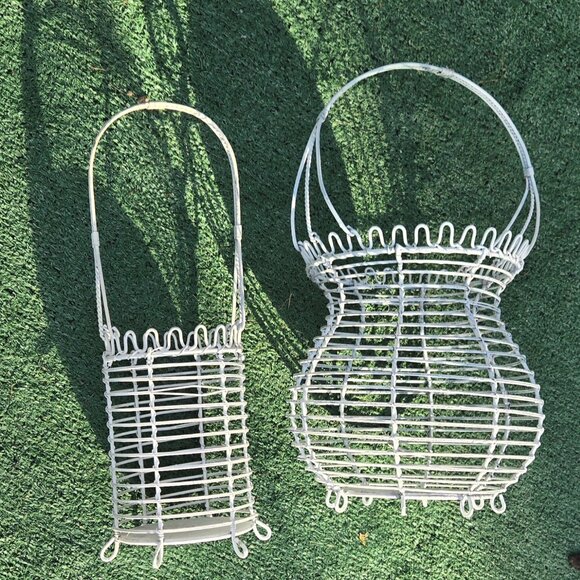 Farmhouse/Cottagecore/Rustic Iron Egg Collecting Baskets SET OF TWO - Picture 2 of 6